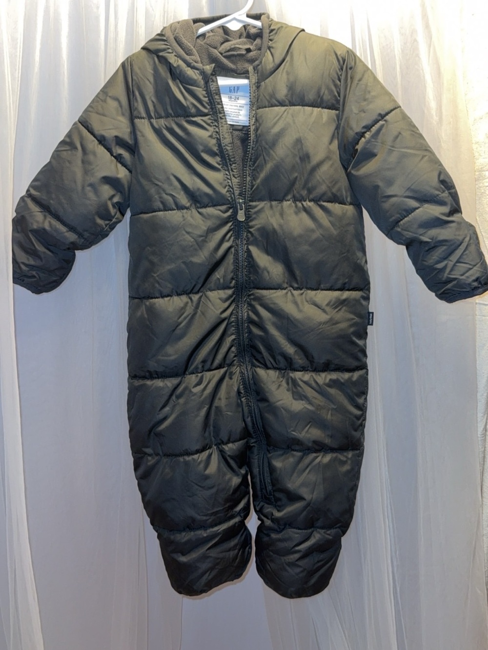 GAP Kids sz.18-24 mos Olive Green Puffer One-Piece Footless Snowsuit Pajama